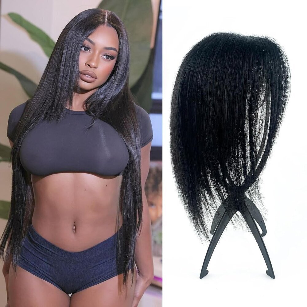 Hair Topper Human Hair 12 Inch Black for Thinning Hair Volume Coverage